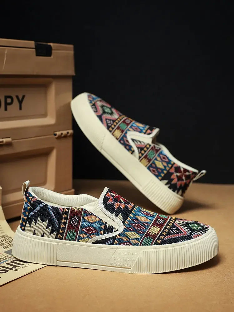FBA Men's Canvas Printing Thick Platform Retro Sneakers | Elegant Breathable Casual Shoes