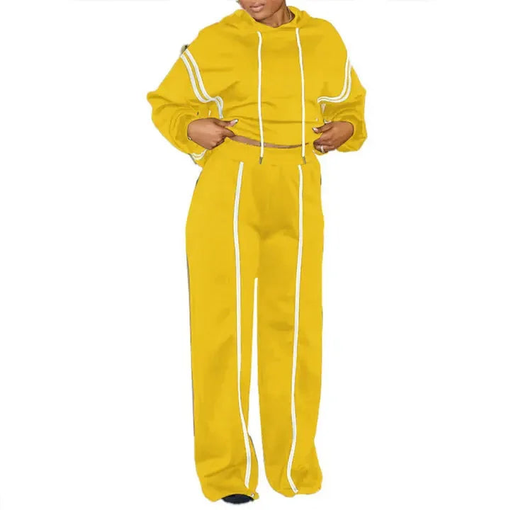 Women's 2-Piece Hooded Tracksuit Set – Zip Sweatshirt & Wide-Leg High-Waist Pants | FBA Vibes