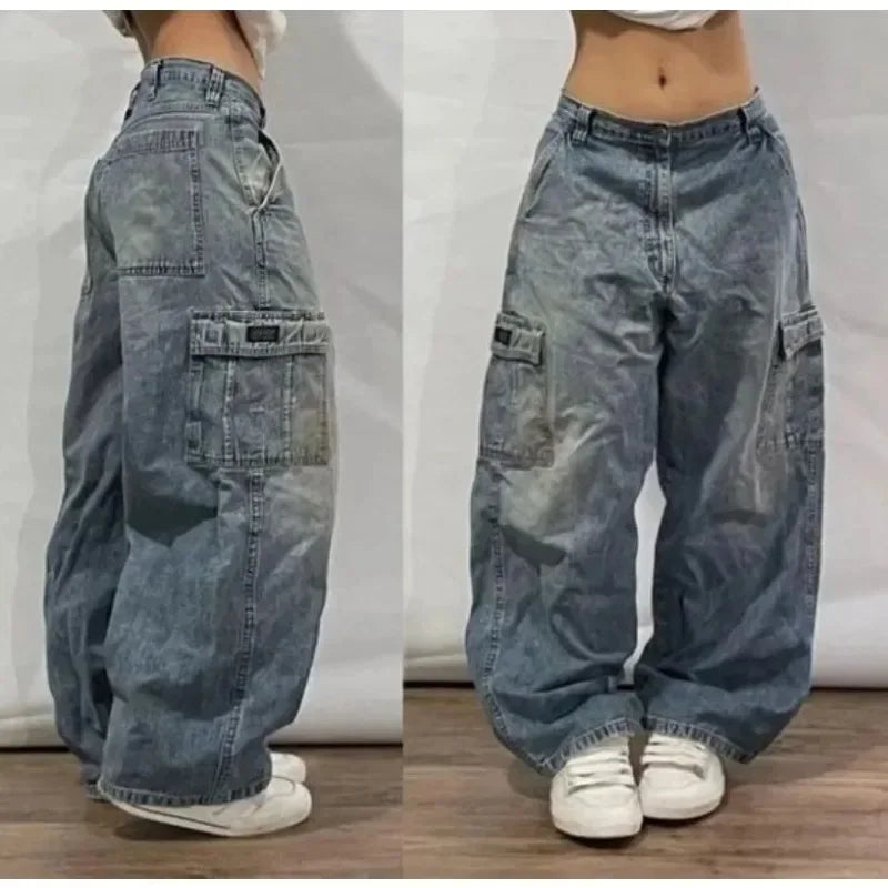 Women's American Harajuku Retro High Waist Baggy Wide-Leg Jeans – Y2K Gothic Streetwear Washed Denim | Multiple Colors | S–XXL | FBA Vibes