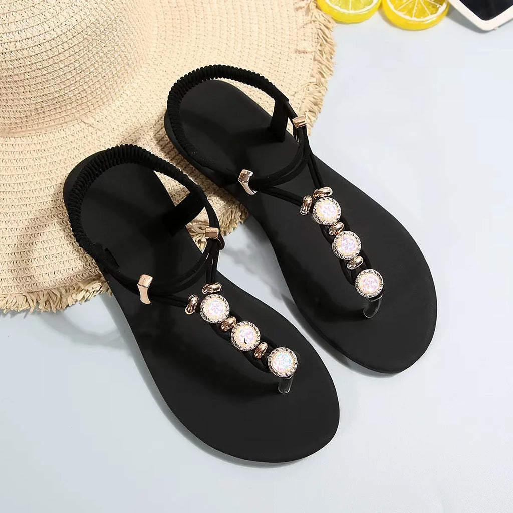 FBA Women's Handmade Beaded Fairy Style Flat Sandals | Plus Size Beach Shoes