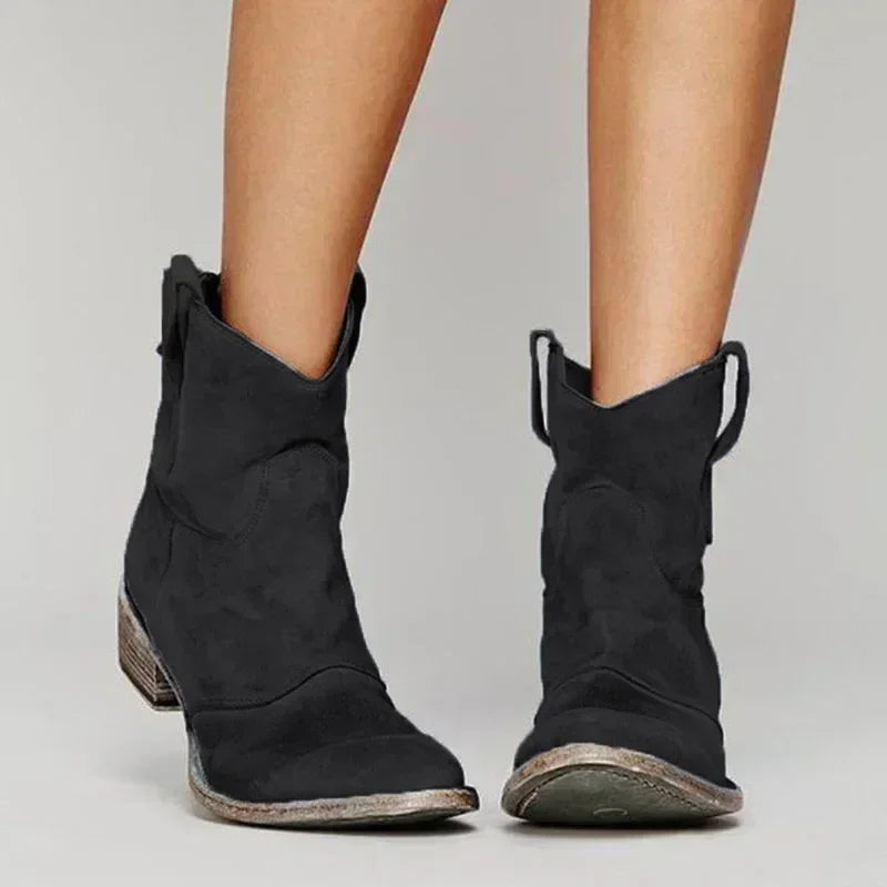 Women's Vintage Western Pointed Toe Slip-On Ankle Bootie | FBA Vibes