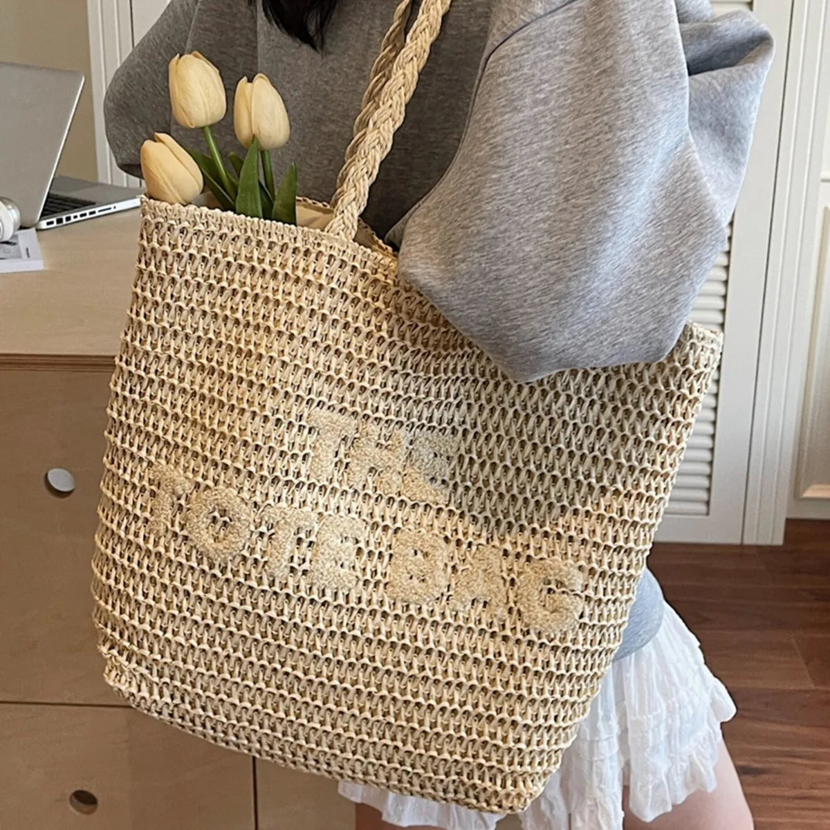 Premium Handwoven Straw Bucket Tote Bag for Women – Seaside Vacation Beach Bag