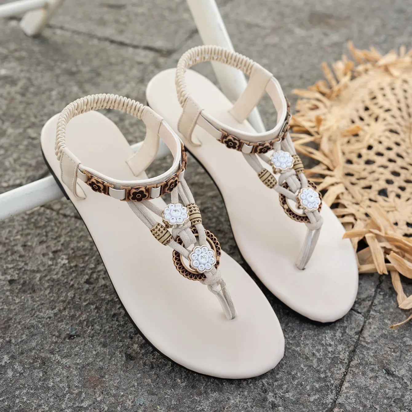 FBA Women's Bohemian Flat Heel Ankle Strap Sandals | All-Season Casual Shoes