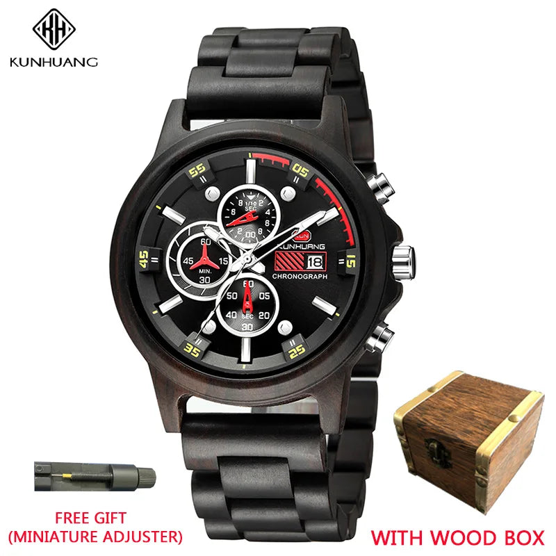 FBA Men's Sport Military Chronograph Wood Watch | Luxury Quartz Wristwatch