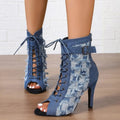 Women's Open Toe Strappy Cutout Sandal Boot — Stiletto Heel