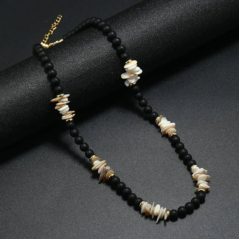 FBA Men's Wood Bead Natural Stone Necklace | Retro Summer Jewelry