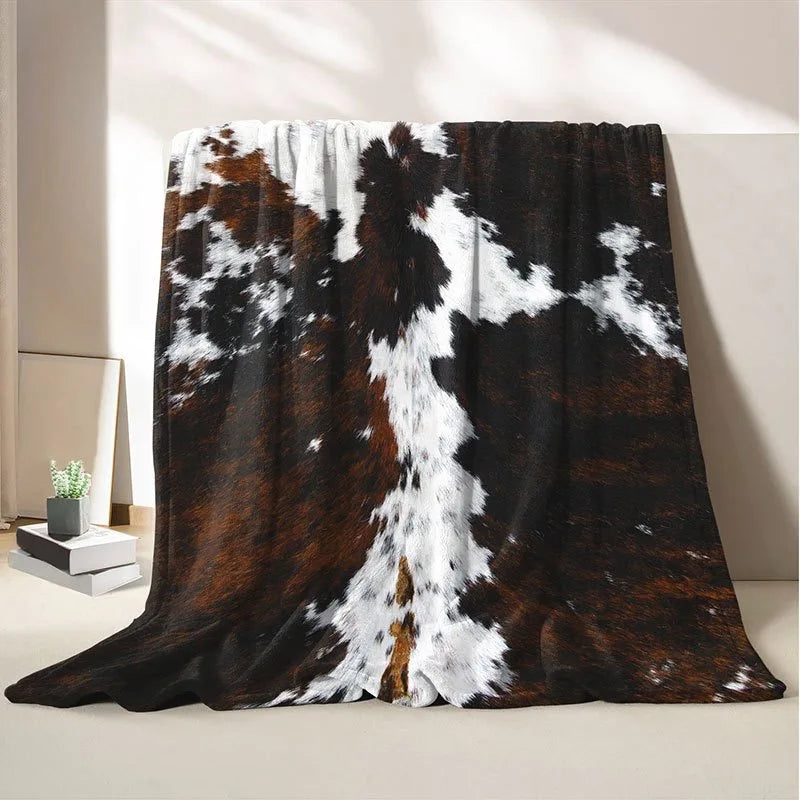 Cowhide Print Plush Blanket – Brown & White | FBA Vibes