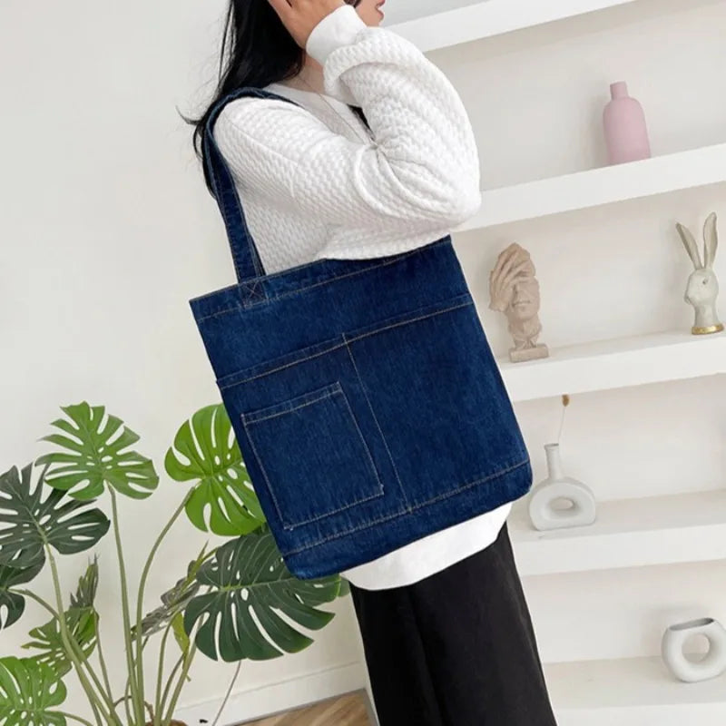Casual Denim Tote Bag for Women – Large Capacity Shoulder Handbag for Travel & Daily Use