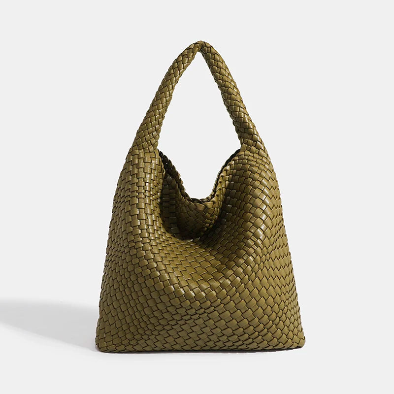 Hand-Knitted PU Woven Tote Bag for Women – Large Luxury Criss-Cross Shoulder Bag