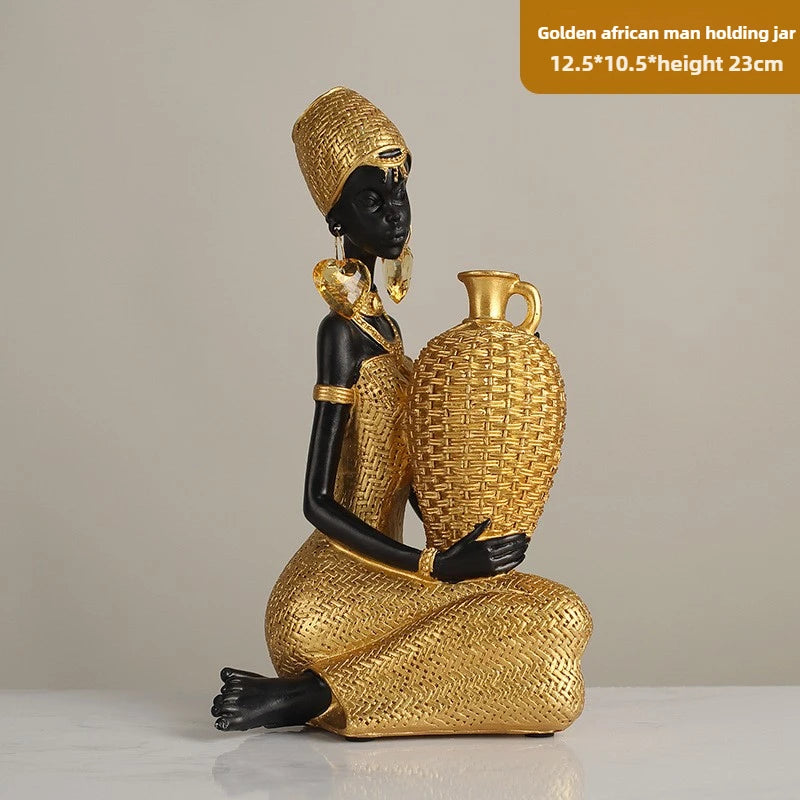 African Girl Ethnic Style Resin Ornament | Creative Character Sculpture for Home & Office Decor