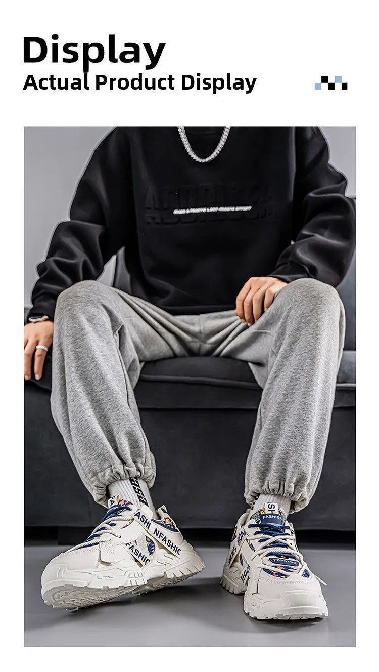 Men's Running Shoes 2025 New Summer Original Design Versatile Casual Thick Bottom Heightening Dad Trendy Sneakers PU Mesh Lin...