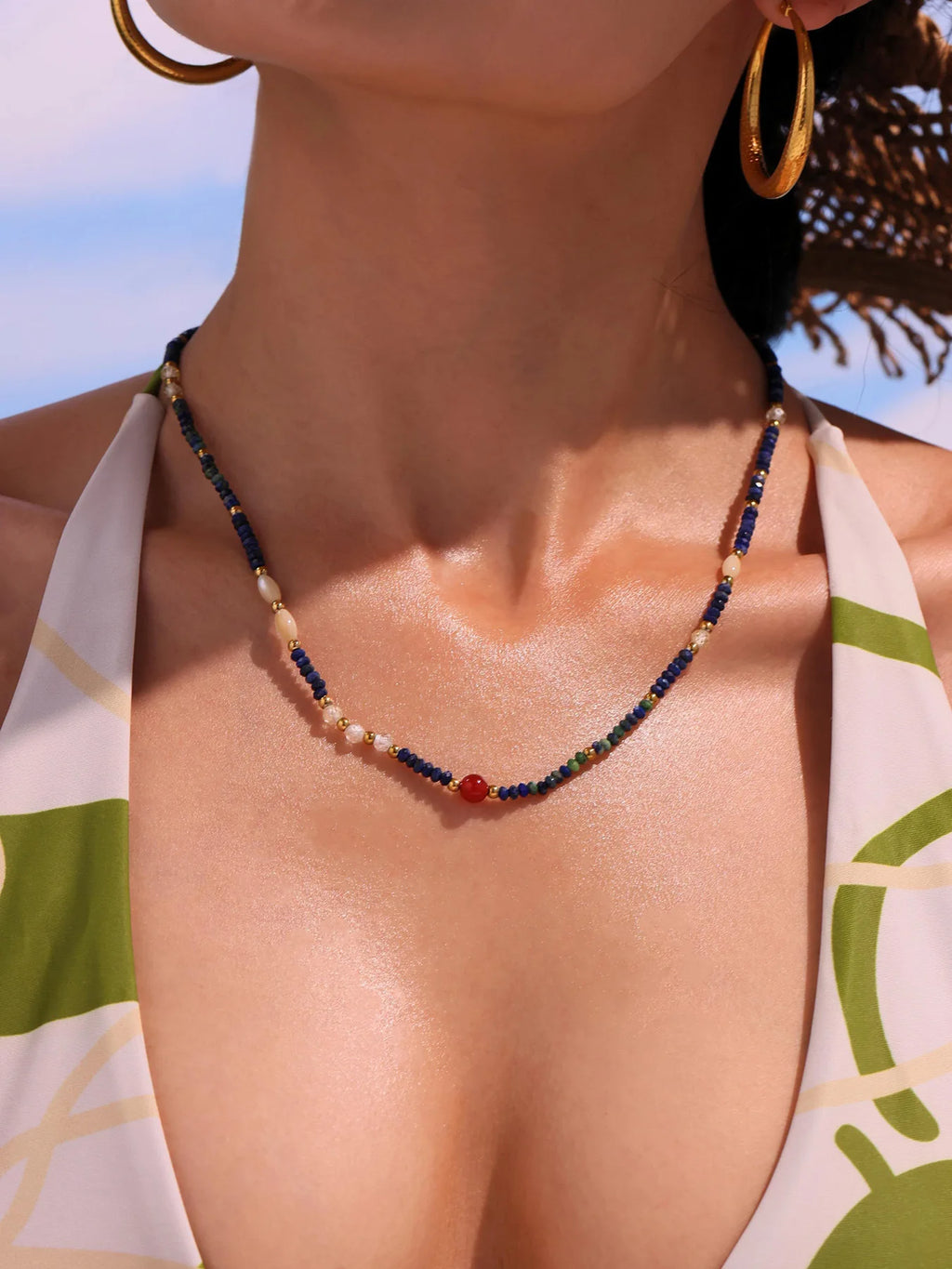 FBA Women's Ethnic Natural Stone Necklace | Stainless Steel Luxury Jewelry