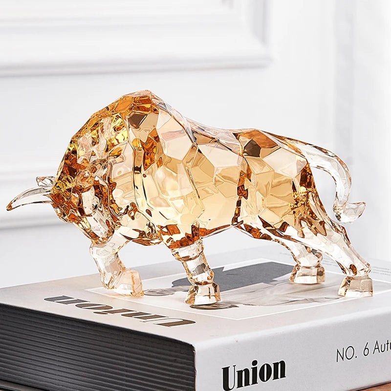 Acrylic Crystal Ox Sculpture | Nordic Luxury Transparent Statue for Living Room, Office & Wine Cabinet Decor