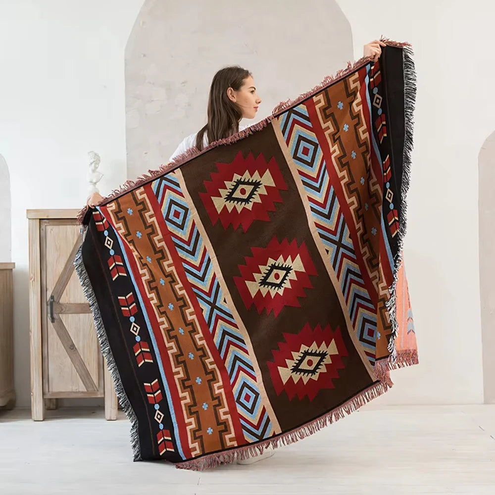 Western Boho Checkered Plaid Throw Blanket | FBA Vibes