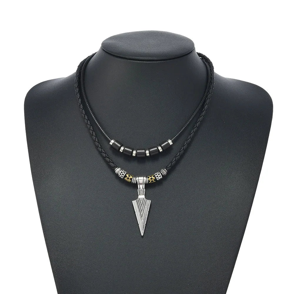 FBA Men's Viking Arrowhead Braided Leather Necklace | Boho Tribal Jewelry