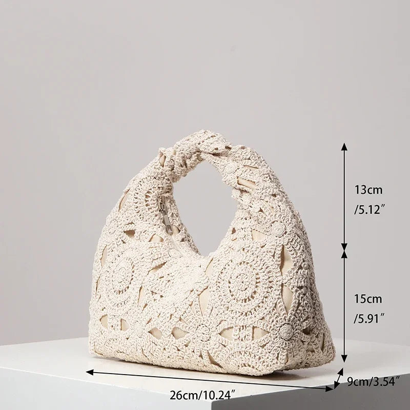 Boho Wicker Woven Beach Handbag for Women – Handmade Vacation Tote Bag