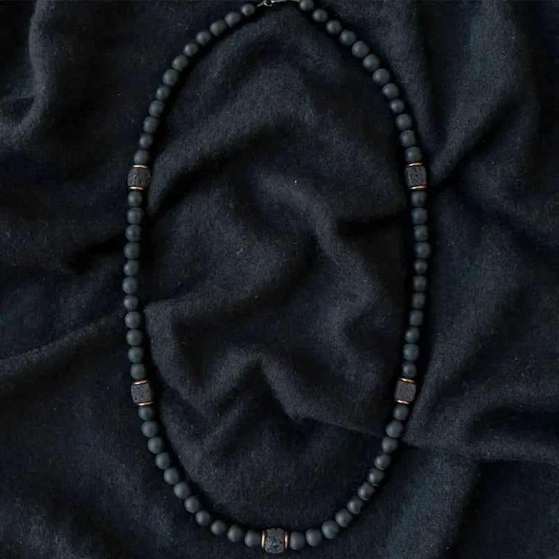 FBA Black Lava & Labradorite Beaded Choker | Men's Jewelry