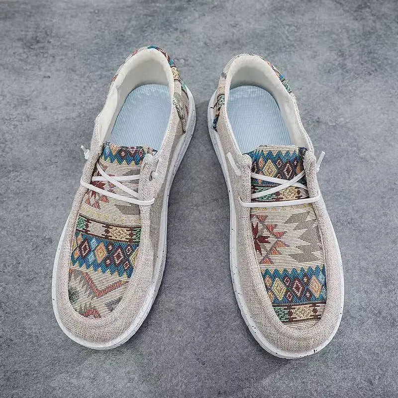 FBA Men's Ethnic Style Platform Board Shoes | Breathable Flat Sneakers