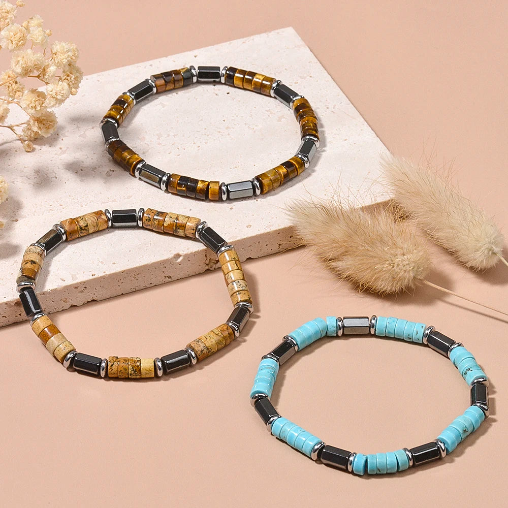 FBA Picture Jasper Hematite Beaded Stretch Bracelet | Men's Anniversary Gift