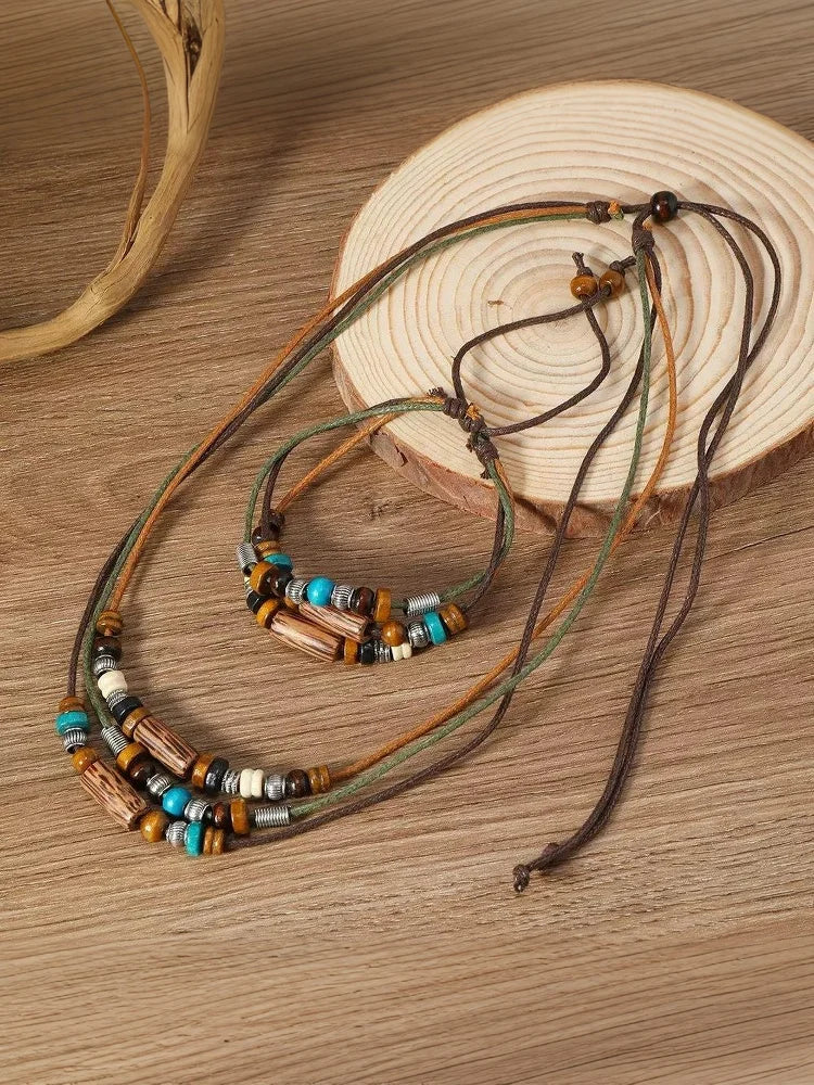 FBA Wood Bead Prayer Necklace & Bracelet Set | Boho Jewelry Gift