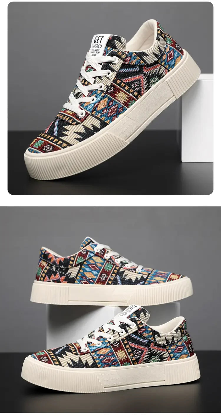 FBA Men's Retro Jacquard Low Top Trendy Shoes | National Style Korean Edition