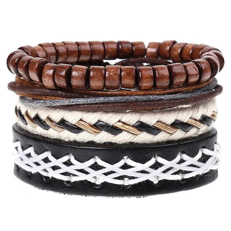FBA 4-Piece Braided Leather Ethnic Wristband Set | Hope Believe Bracelet