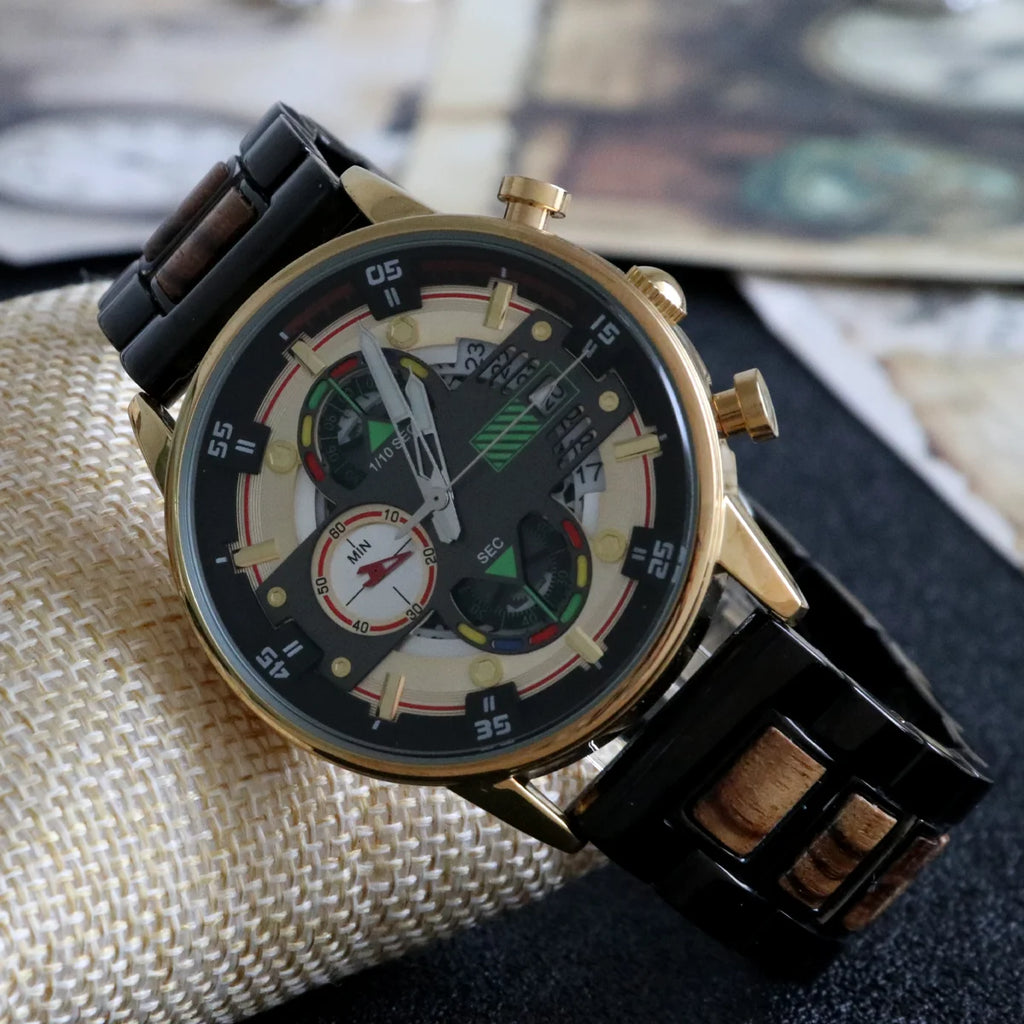 FBA Men's Luxury Wood Watch | Chronograph Calendar Wooden Wristwatch