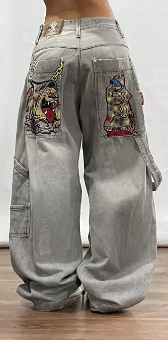 Women's American Harajuku Retro High Waist Baggy Wide-Leg Jeans – Y2K Gothic Streetwear Washed Denim | Multiple Colors | S–XXL | FBA Vibes