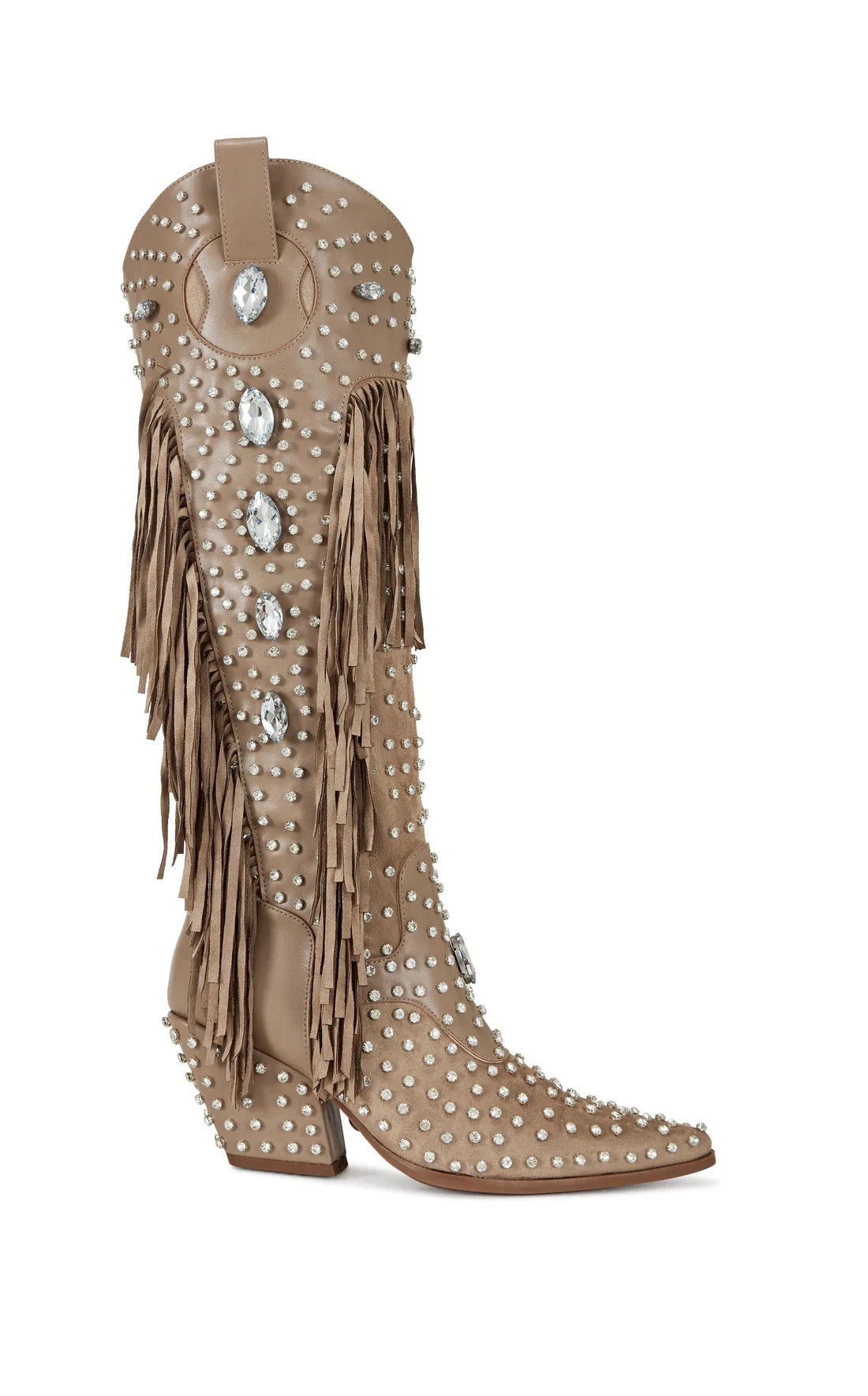 Women's Crystal Tassel Rivet Over-the-Knee Boot with Stiletto Heel