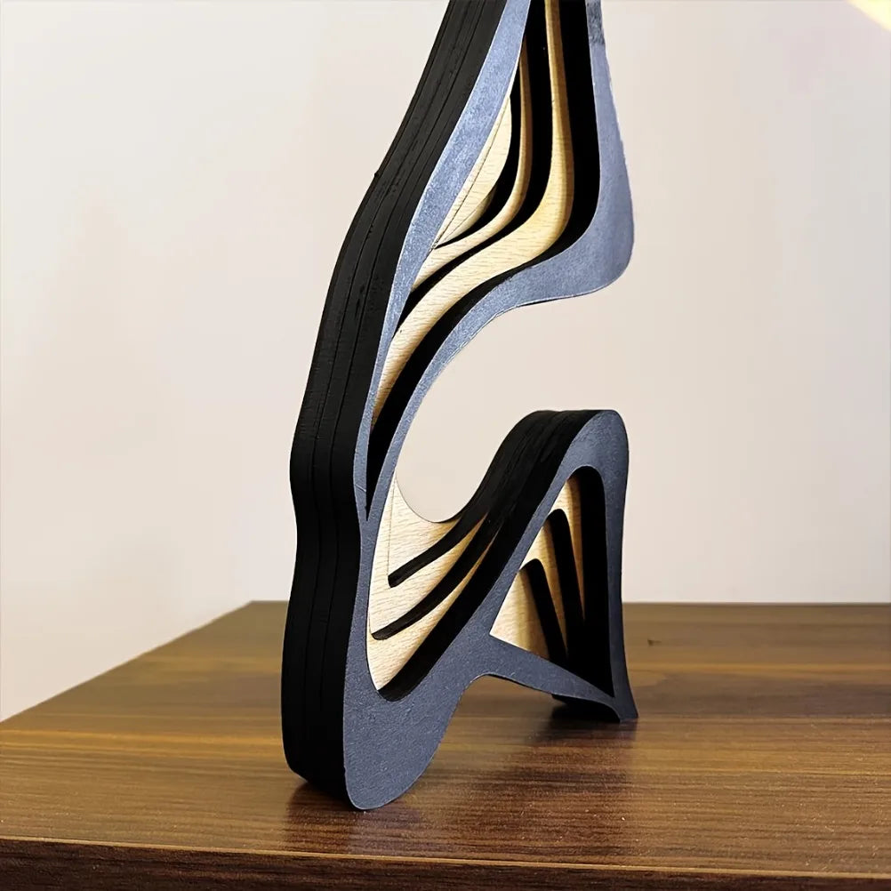 Abstract Wooden Streamlined Statue | Minimalist Sculpture for Bookshelf & Home Decor