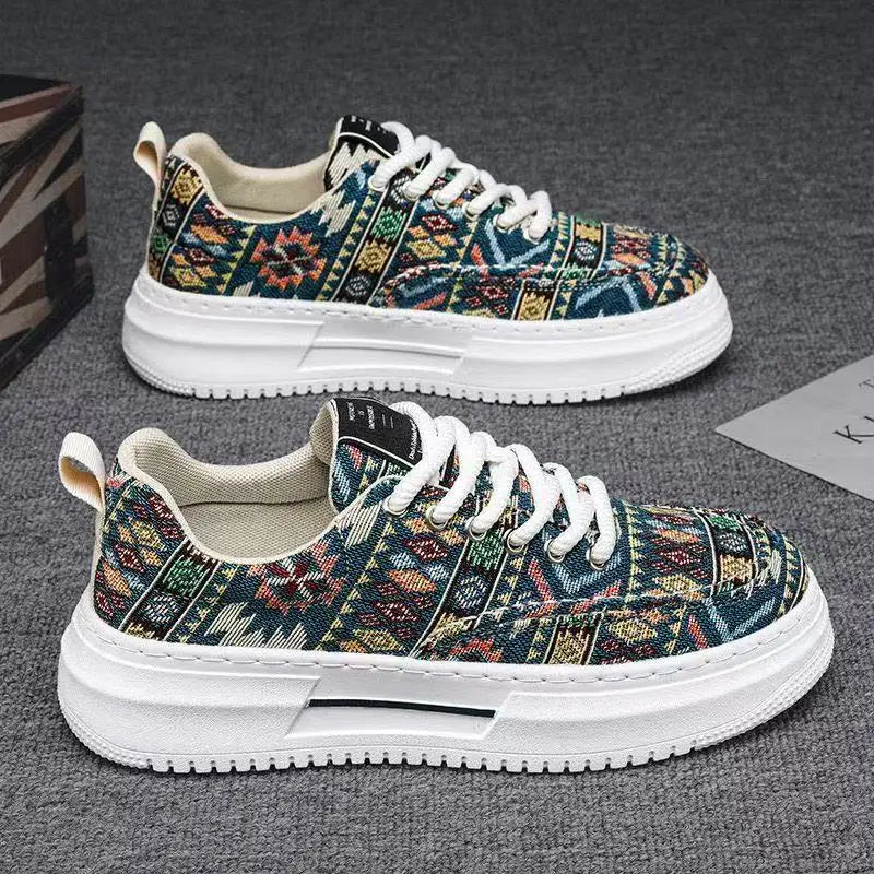 FBA Men's Ethnic Style Platform Board Shoes | Breathable Flat Sneakers