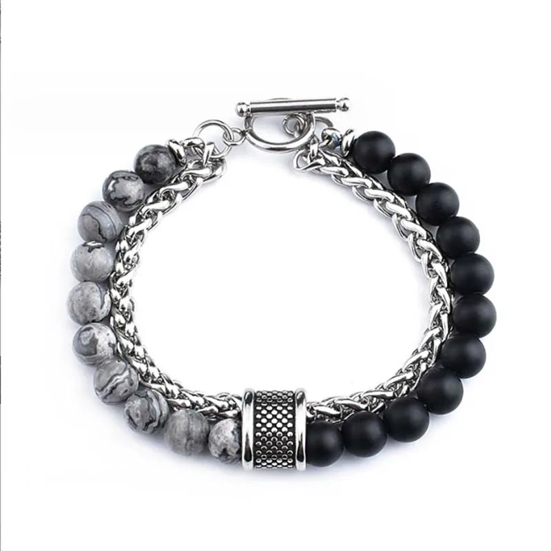 FBA Simple Black Natural Stone Beaded Chain Bracelet | Men's Travel Jewelry