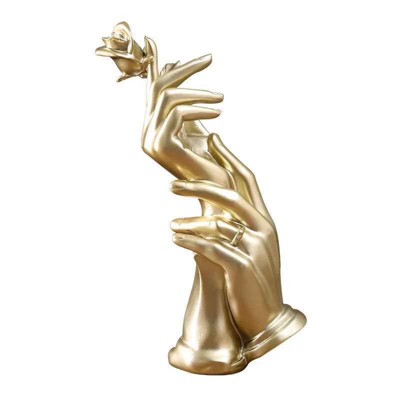 Romantic Couple Resin Ornament | Gold & Sandstone Figurine for Living Room, Entryway & Office Decor