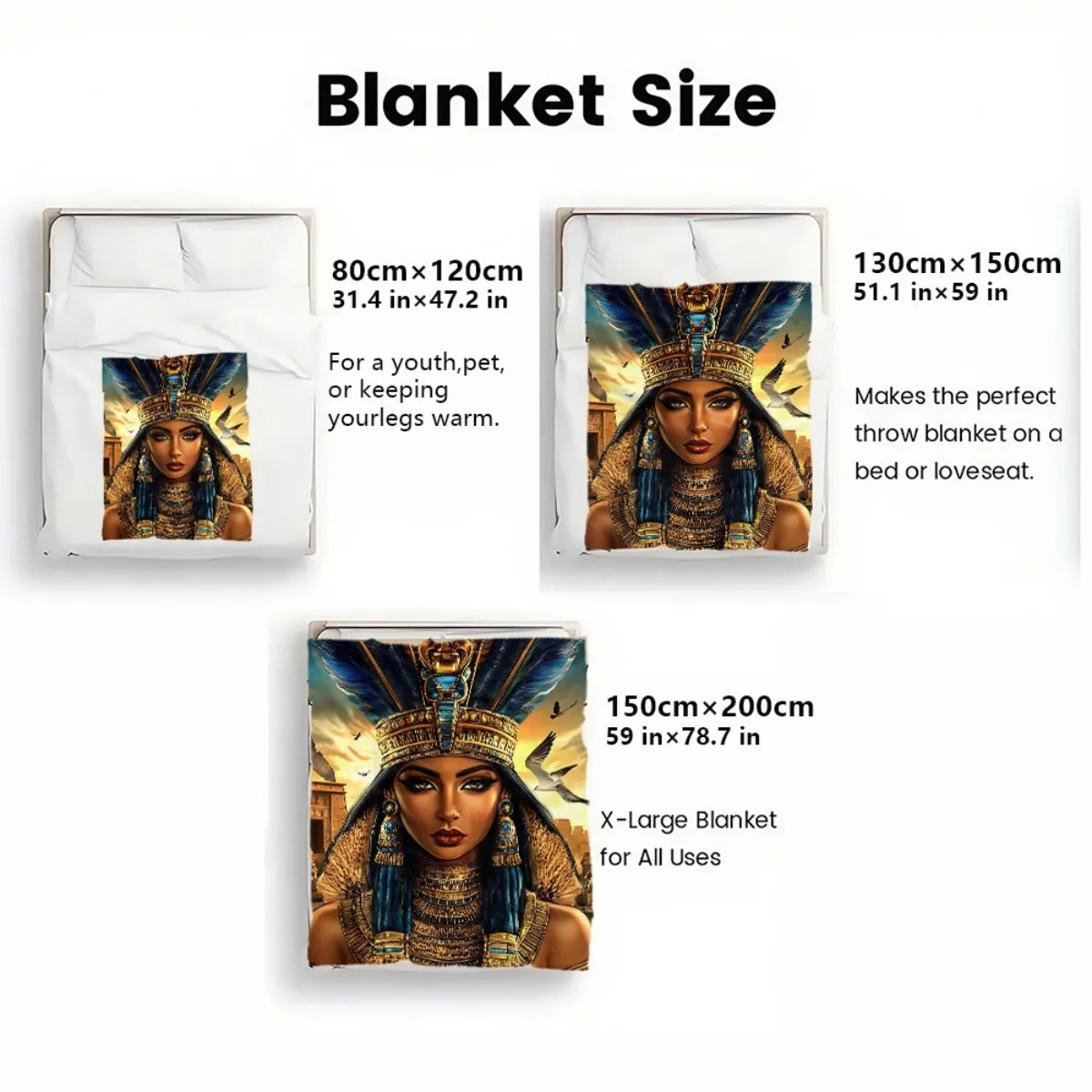 Egypt Queen Cleopatra Fleece Throw Blanket | FBA Vibes