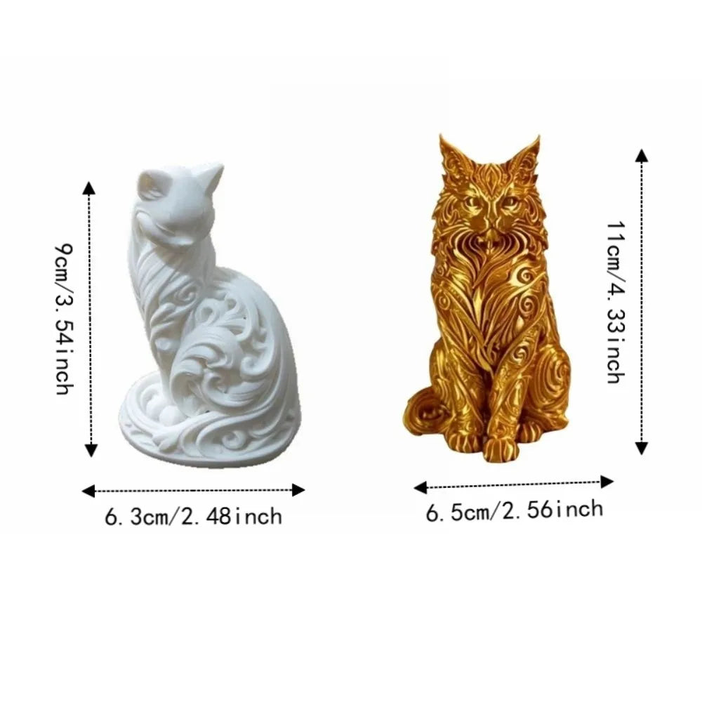 Nordic-Style 3D Printed Cat Statue | Hollow Carving Sitting Cat Sculpture for Home & Bedroom Decor