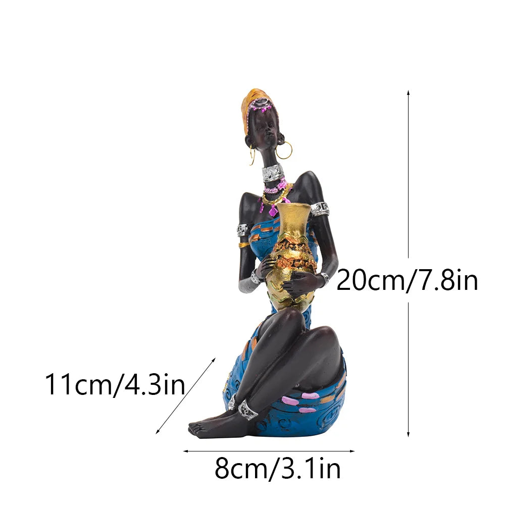 Abstract African Black Women Sculpture | Resin Art Figurine for Home, Wine Cabinet & Coffee Shop Decor