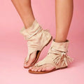 Women's Open Toe Flat Sandal Boot — Tassel Detail, Roman Style