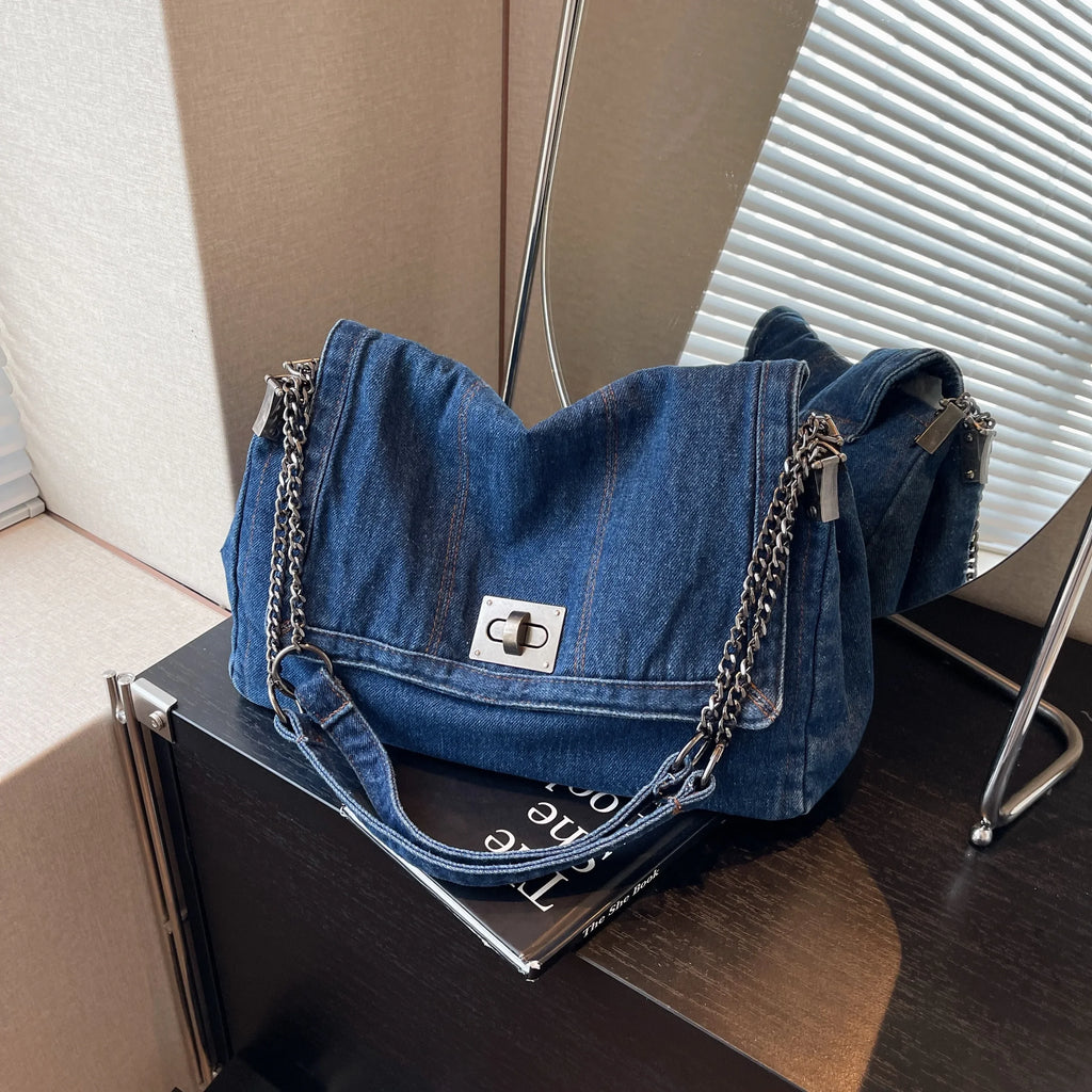 Women's Denim Tote Bag – Large Capacity Casual Commuter Shoulder & Crossbody Bag