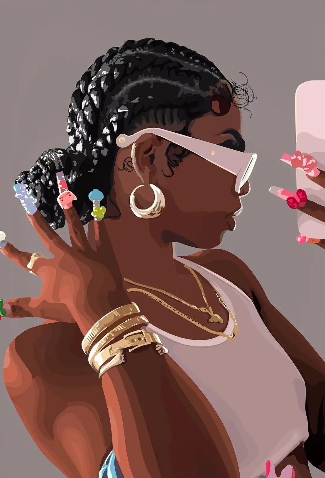 Hip Hop Black Girl Gold Jewelry Canvas Print | Afro Woman Wall Art