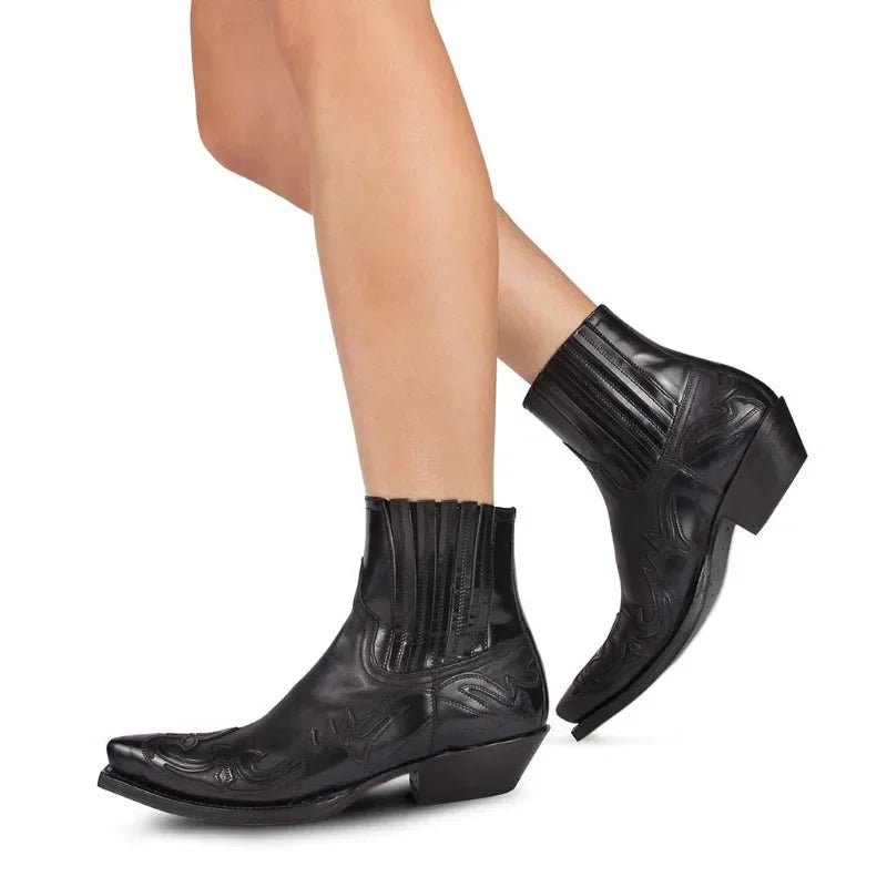Unisex Western Cowboy Chelsea Boot — Embroidery, Pointed Toe