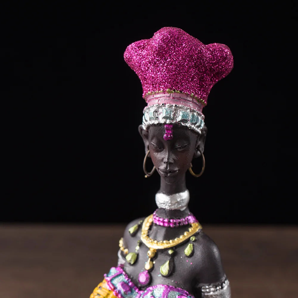 Abstract African Black Women Sculpture | Resin Art Figurine for Home, Wine Cabinet & Coffee Shop Decor