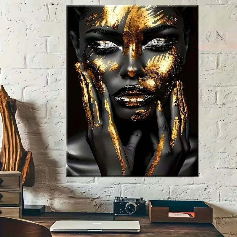 Black & Gold Abstract African Woman Canvas Print | Portrait Wall Art