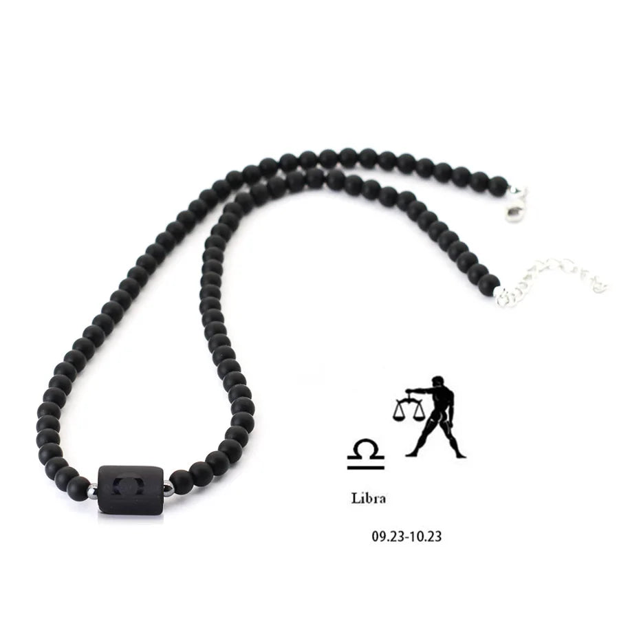 FBA 12 Constellations Black Onyx Beaded Necklace | Men's Jewelry