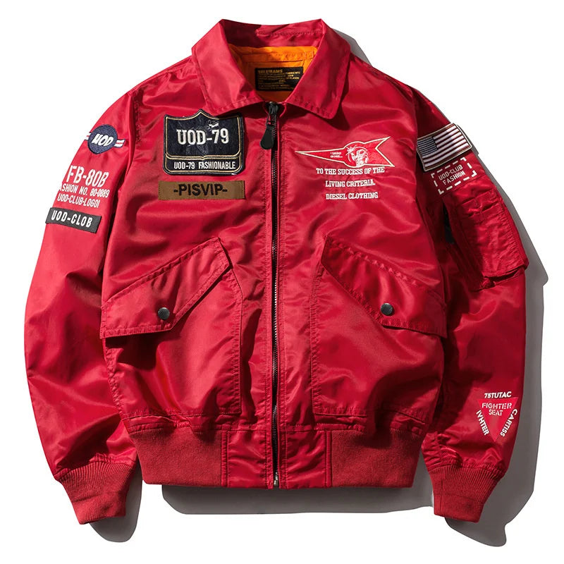 Men's Hip Hop Military Bomber Flight Jacket – Air Force Windbreaker Coat | Red, Army Green, Yellow & Black | M–XXXL | FBA Vibes