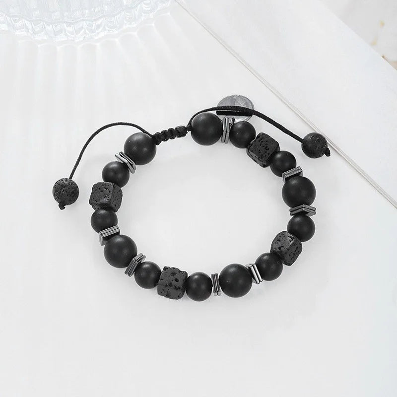 FBA Classic Black Natural Stone Adjustable Bracelet | Unisex Jewelry