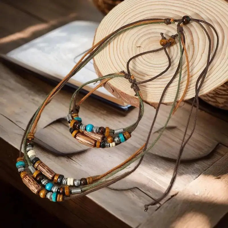 FBA Wood Bead Prayer Necklace & Bracelet Set | Boho Jewelry Gift