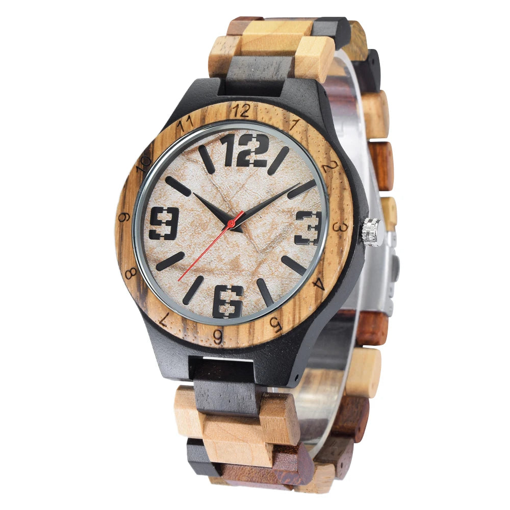 FBA Men's Dual Display Wood Watch | Vintage Retro Analog-Digital Wristwatch