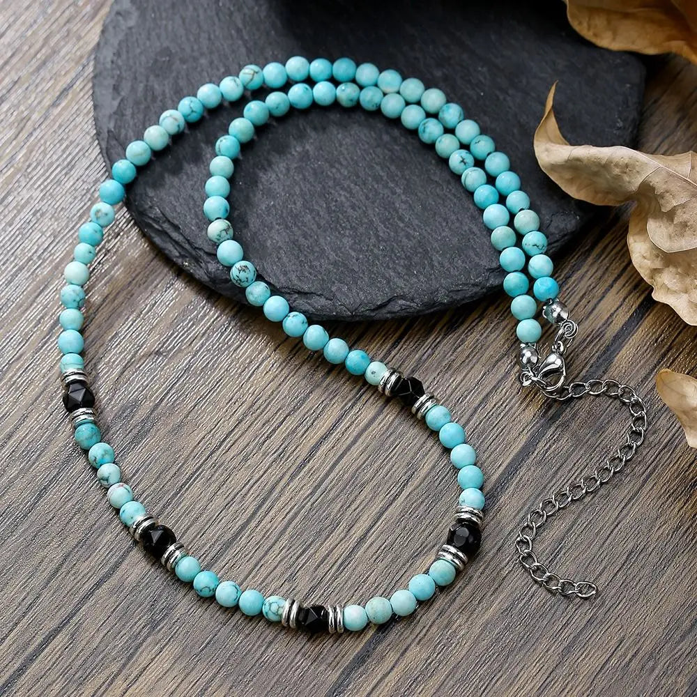 FBA Ethnic Turquoise Black Beaded Necklace for Men | Western Style Jewelry