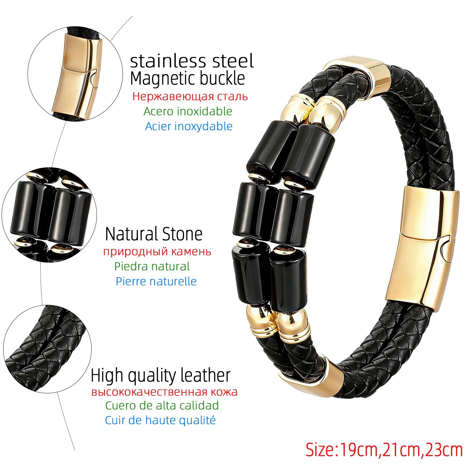 FBA Men's Natural Agate Leather Bracelet | Multi-Color Crystal Healing Jewelry