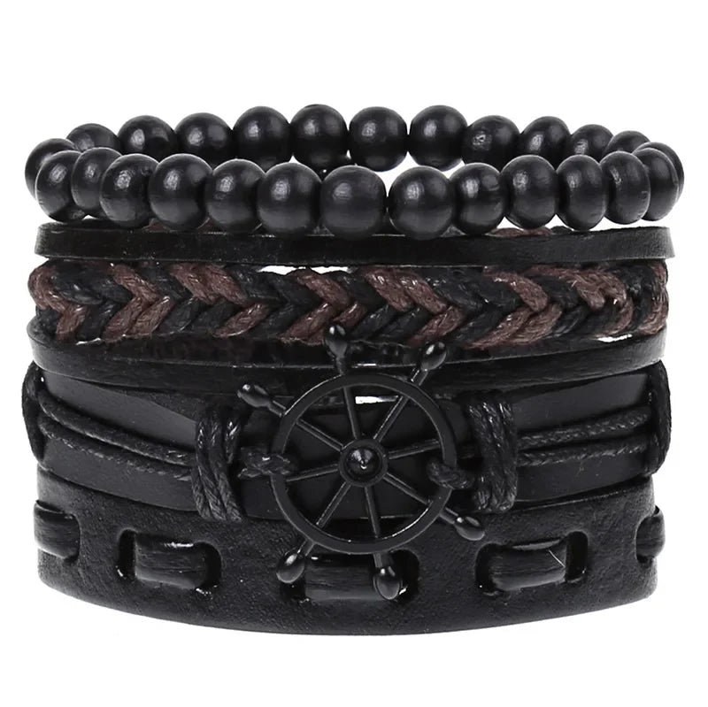 FBA 4-Piece Braided Leather Ethnic Wristband Set | Hope Believe Bracelet
